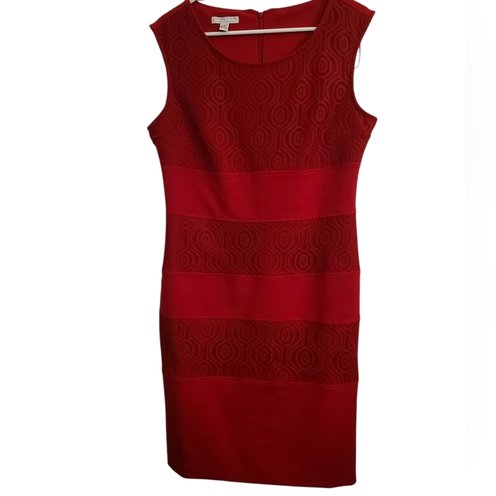 London Style Collection Dress Deep Red Sheath Paneled Stripes Women's Size‎ 12